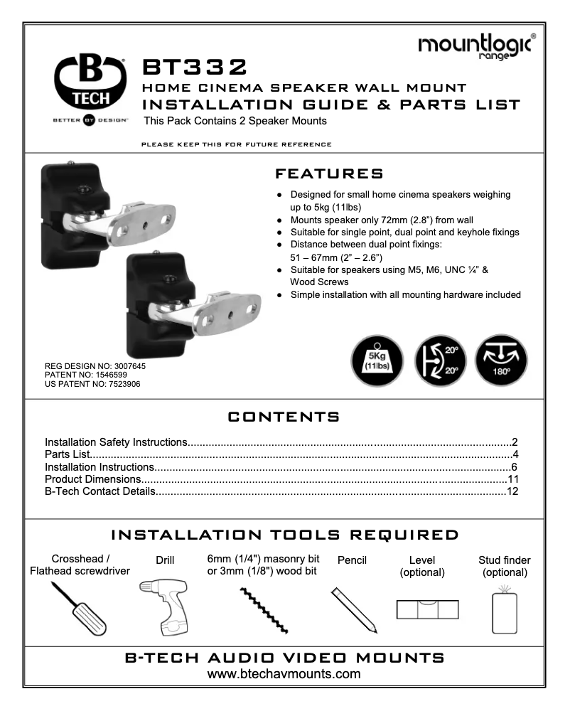 Page n°1 - Manuel utilisateur B-Tech BT332