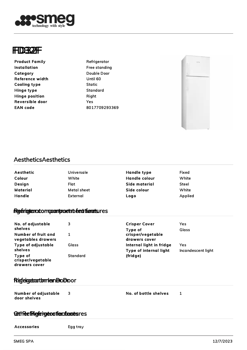 Página 1 del manual Ficha técnica Smeg FD32F