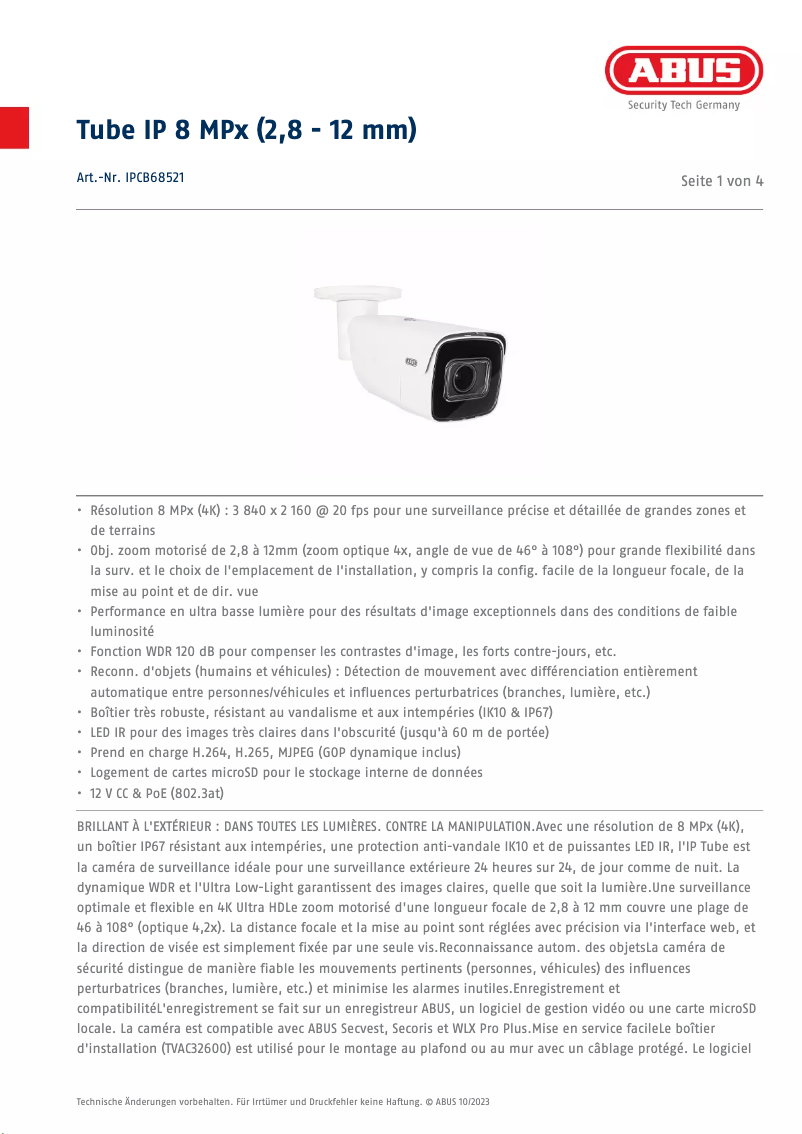 Page n°1 - Fiche technique Abus IPCB68521