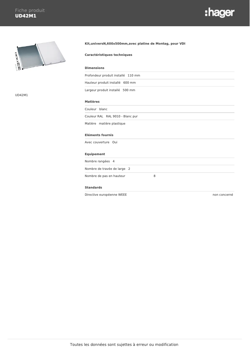 Page n°1 - Manuel utilisateur Hager UD42M1