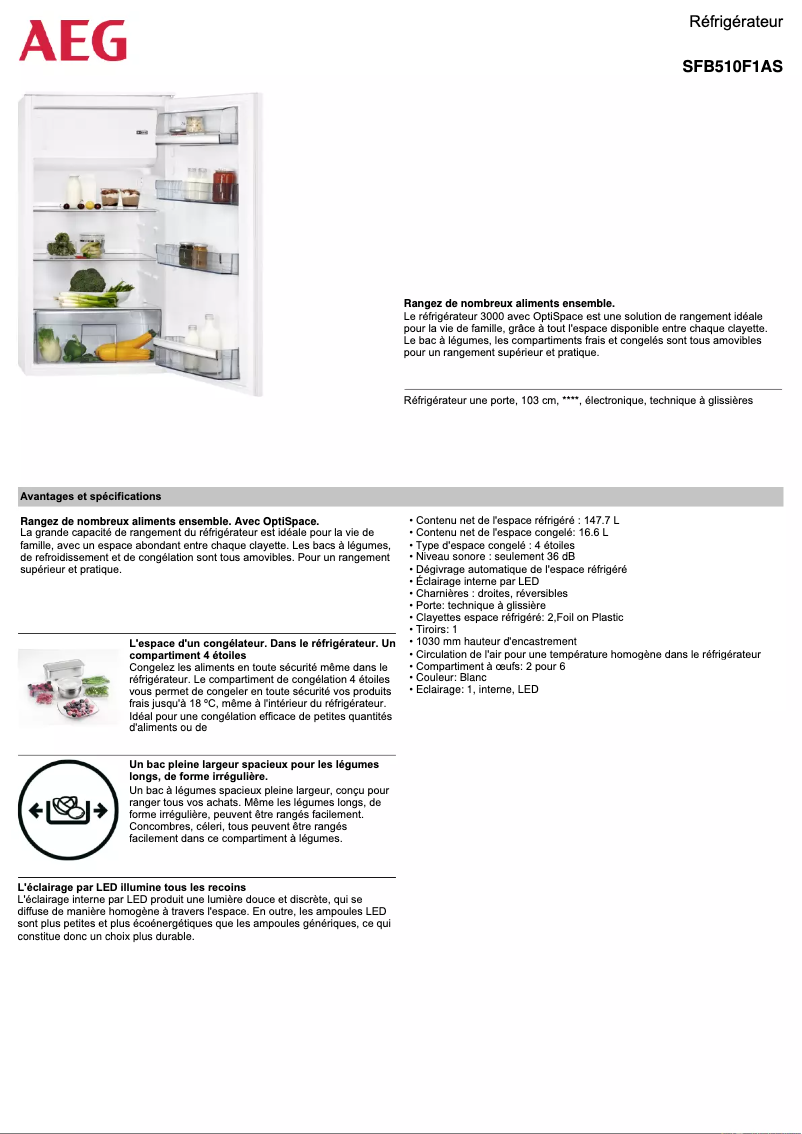 Page n°1 - Fiche technique AEG SFB510F1AS