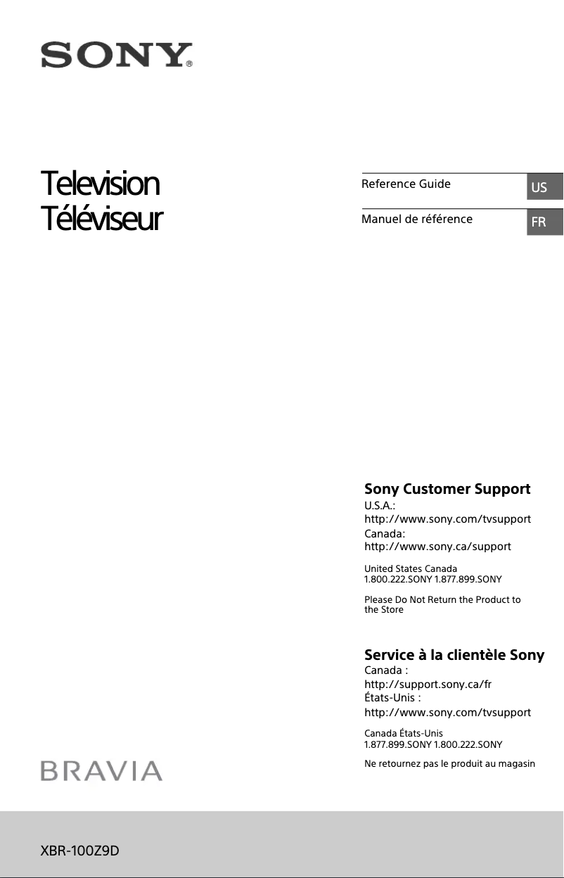 Page 1 de la notice Manuel utilisateur Sony Bravia XBR-100Z9D