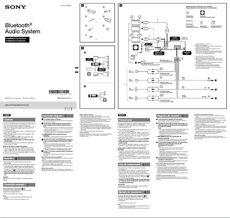 Página 1 del manual Guía de instalación Sony MEX-BT3150U