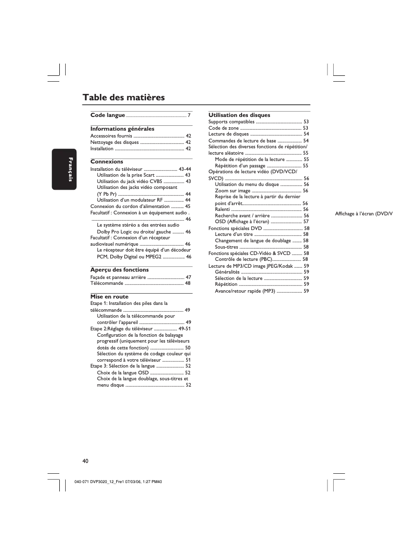 Page 1 de la notice Manuel utilisateur Philips DVP3020