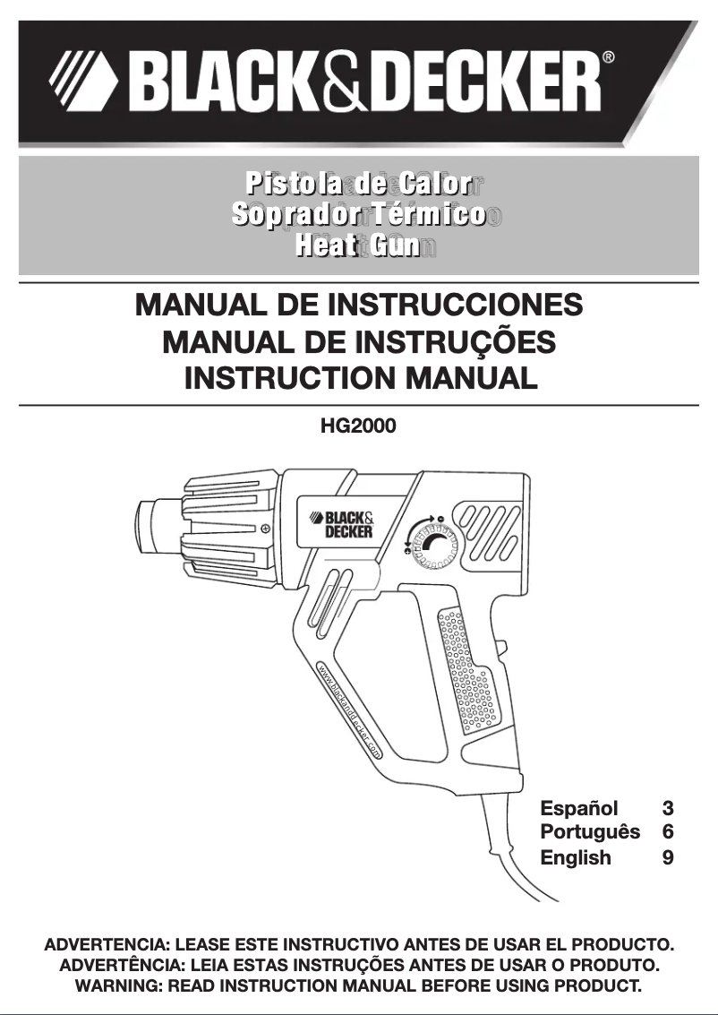 Page 1 de la notice Manuel utilisateur Black & Decker HG2000