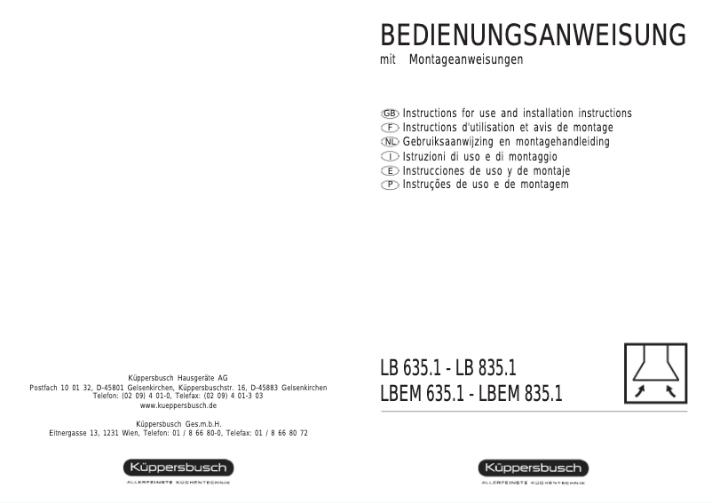 Page 1 de la notice Manuel utilisateur Küppersbusch LB 835.1 E RVS