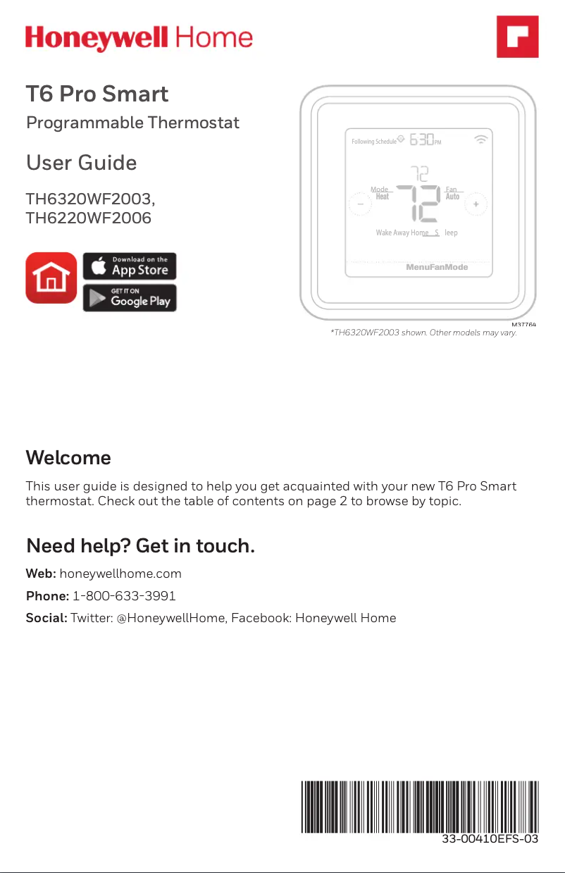 Page n°1 - Manuel utilisateur Honeywell TH6320WF2003/U