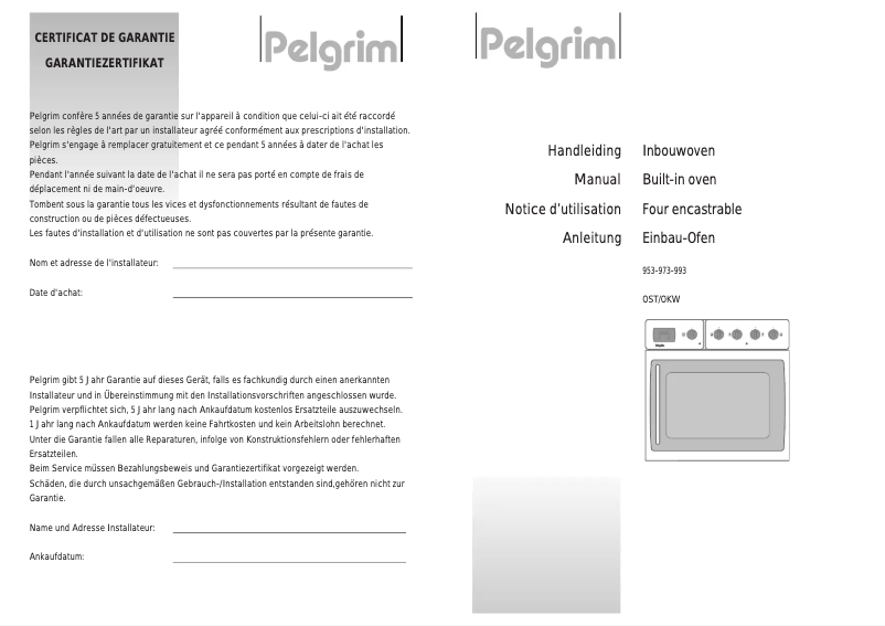 Page 1 de la notice Manuel utilisateur Pelgrim OST 953