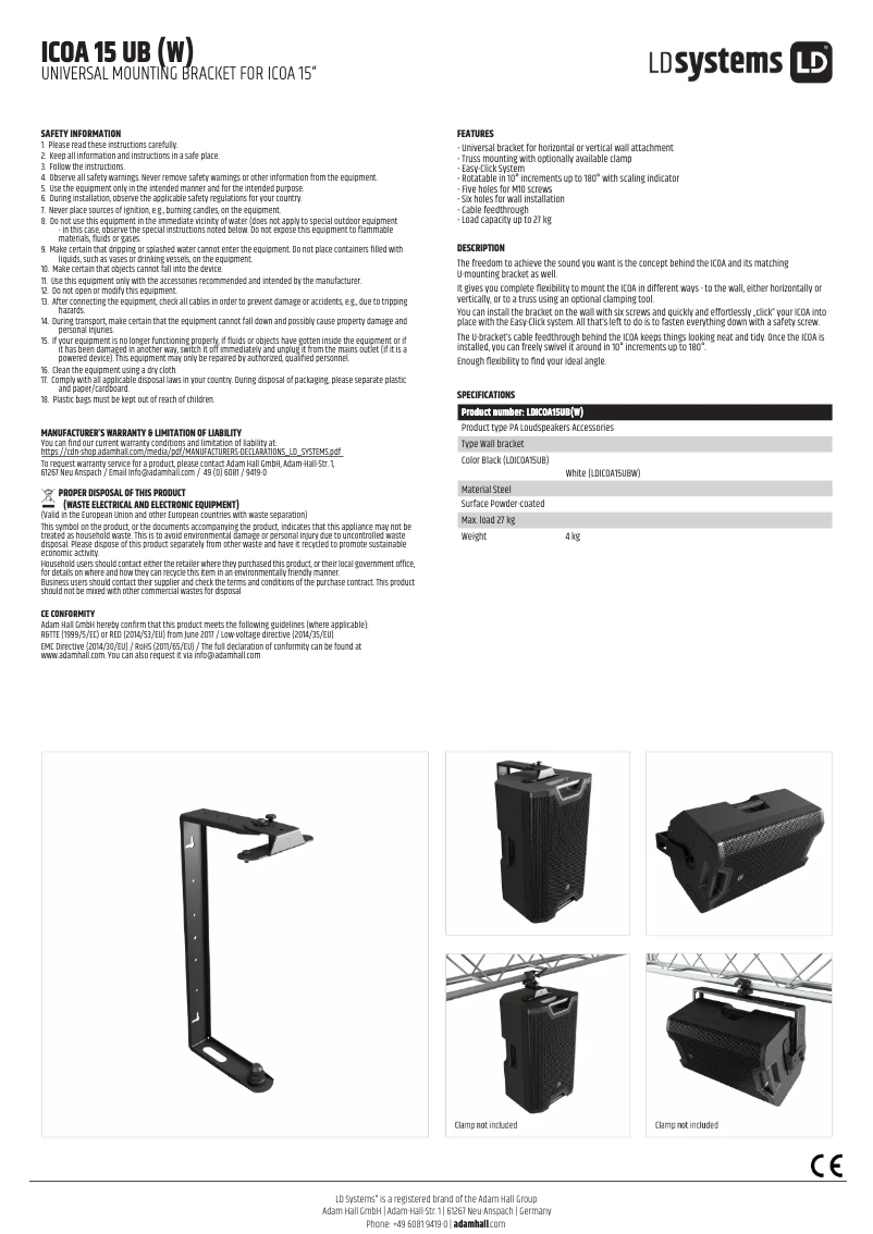Page 1 de la notice Manuel utilisateur LD Systems ICOA 15 UB W