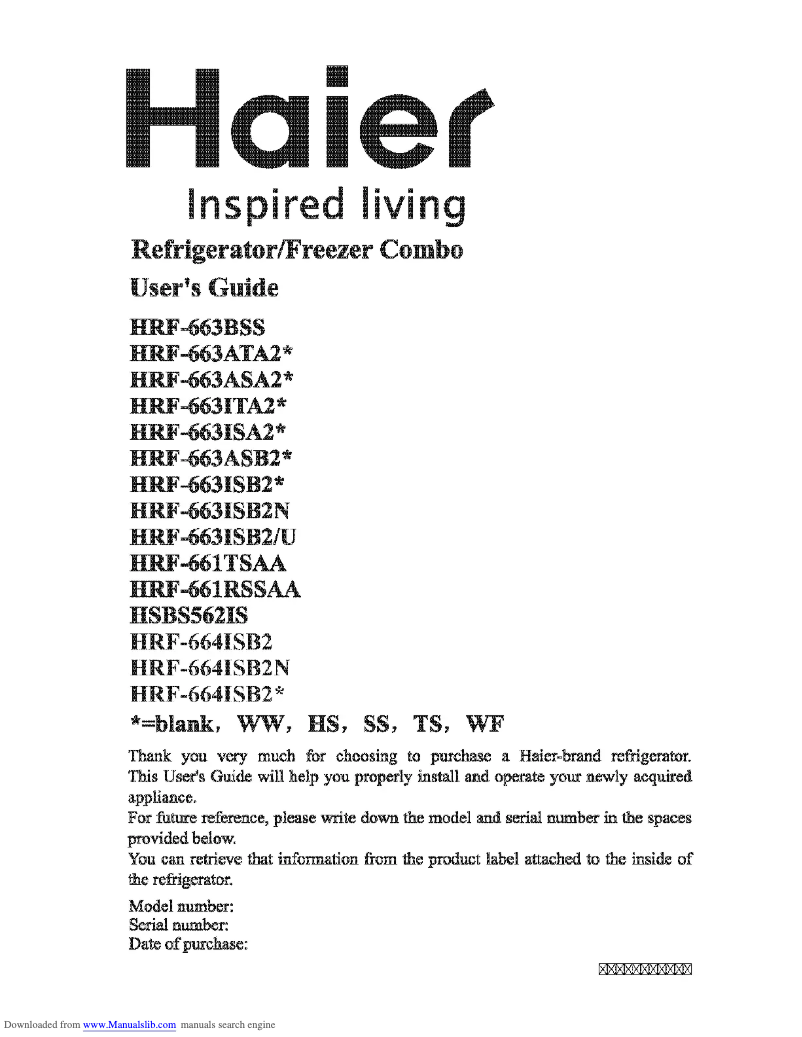 Page n°1 - Manuel utilisateur Haier HRF-664ISB2N