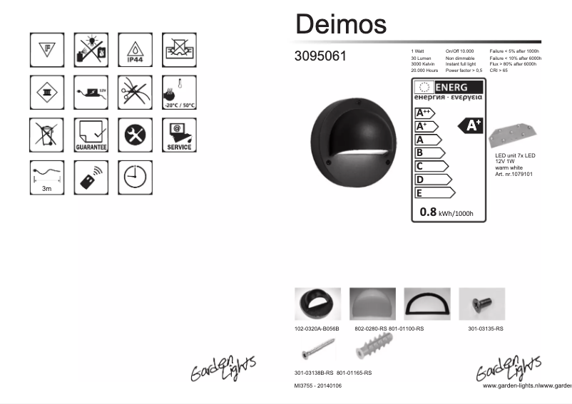 Page 1 de la notice Manuel utilisateur Garden Lights Deimos