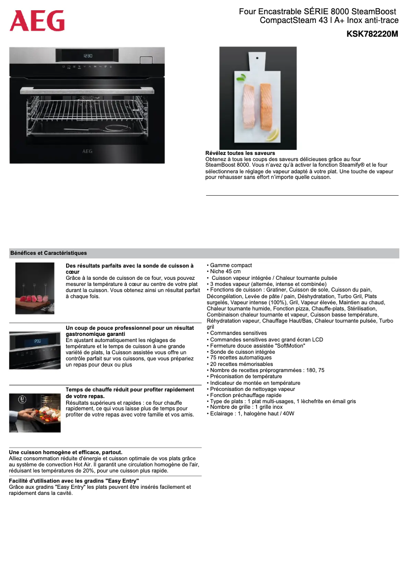 Page 1 de la notice Fiche technique AEG KSK782220M