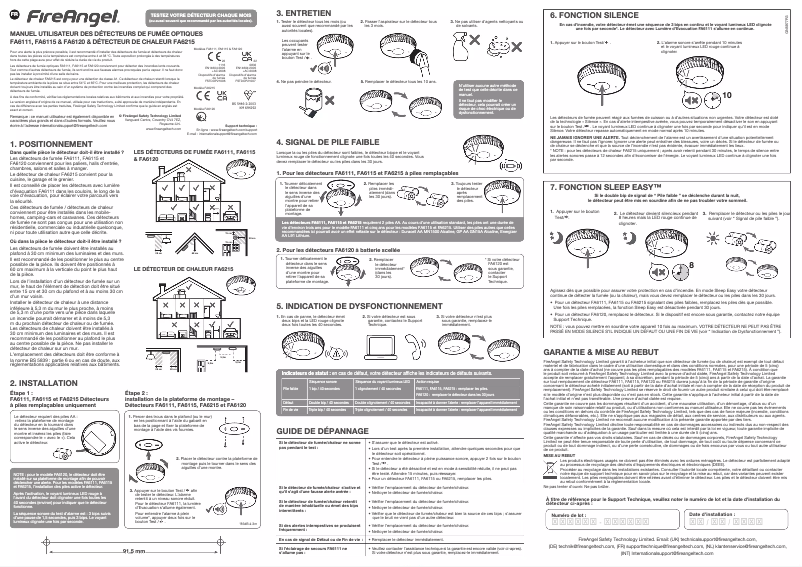 Page 1 de la notice Manuel utilisateur FireAngel FA6115