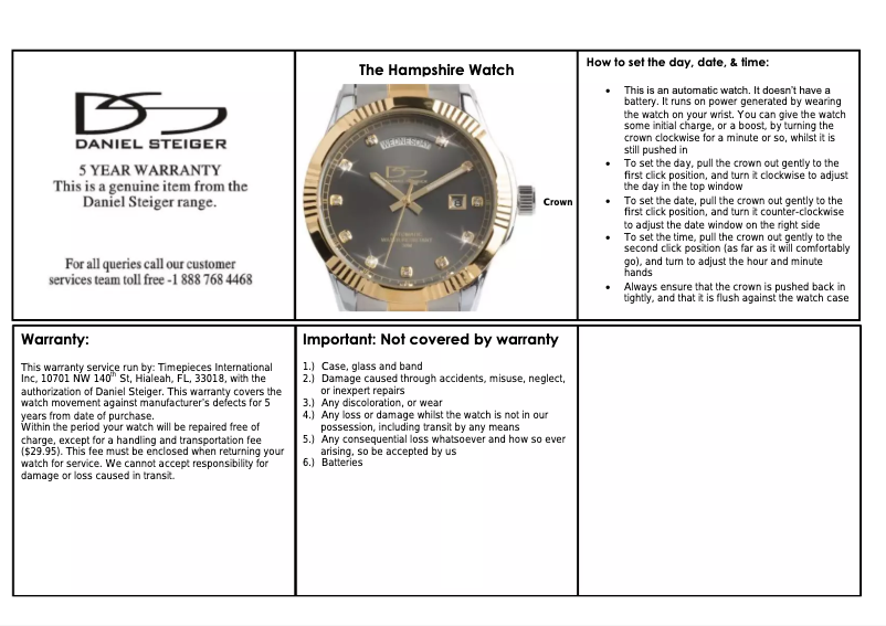 Page 1 de la notice Manuel utilisateur Daniel Steiger Hampshire