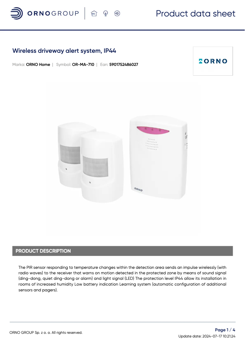 Página 1 del manual Ficha técnica ORNO OR-MA-710