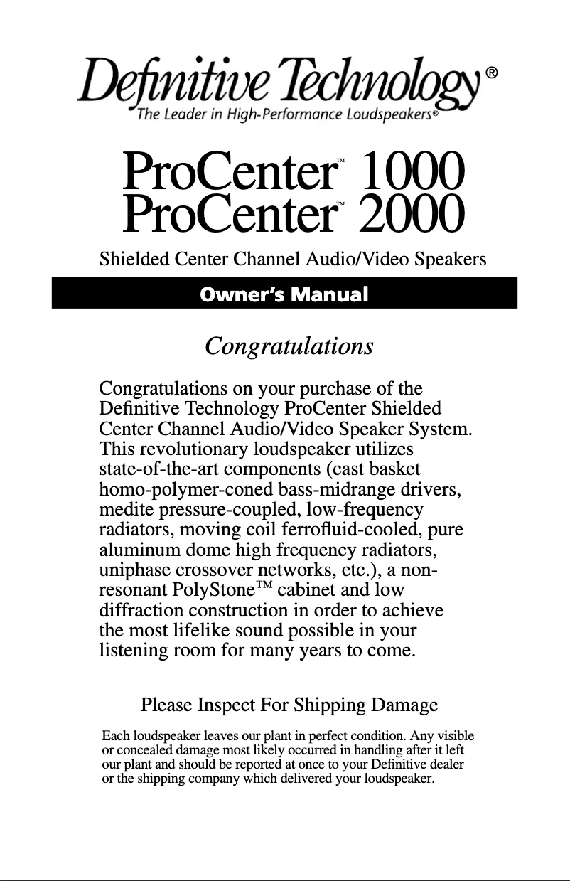 Image de la première page du manuel de l'appareil ProCenter 2000