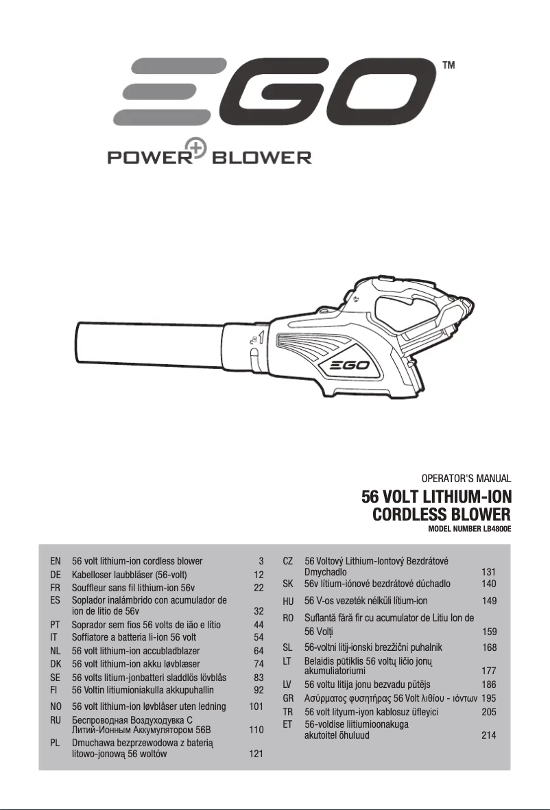 Page n°1 - Manuel utilisateur EGO LB4800E