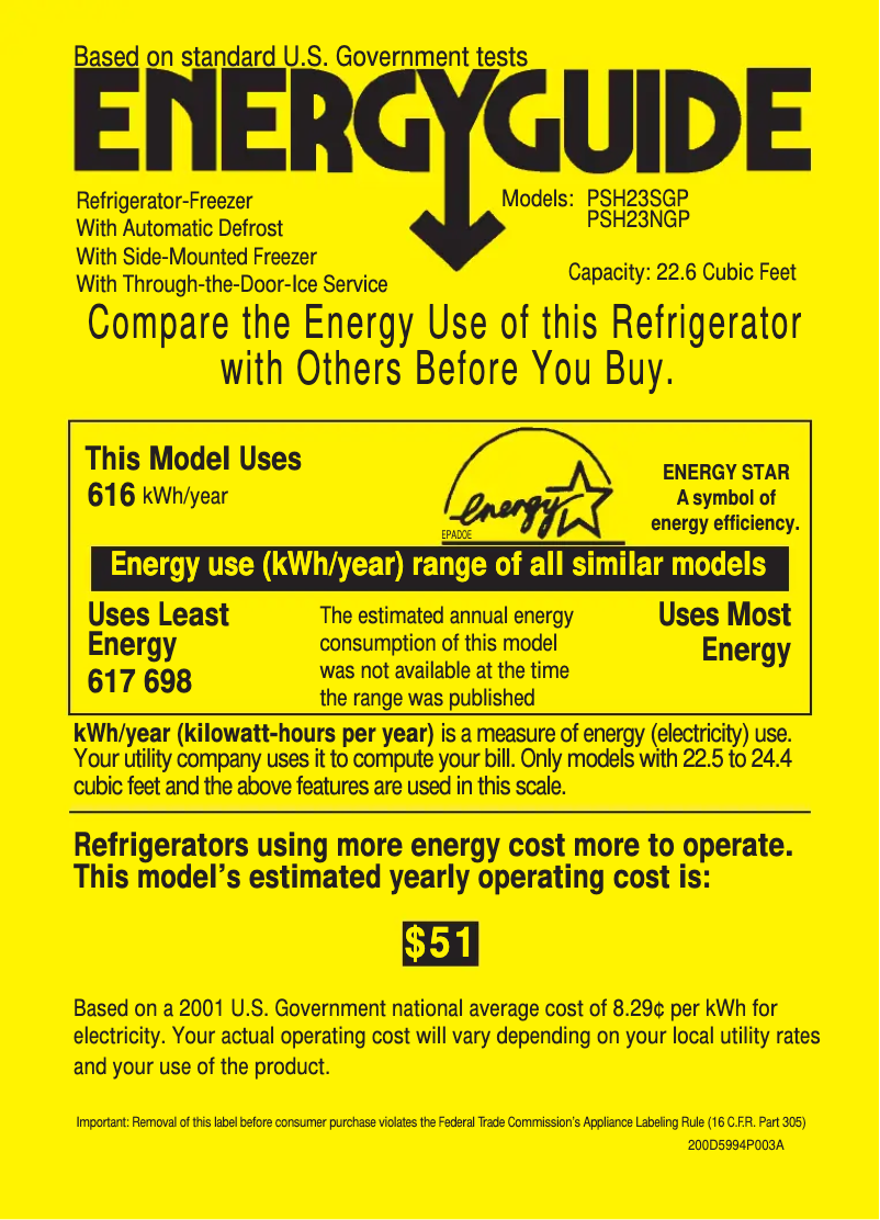 Page n°1 - Label énergétique GE Profile CustomStyle PSH23NGPCC