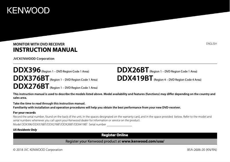 Página 1 del manual Manual de usuario Kenwood DDX-26BT