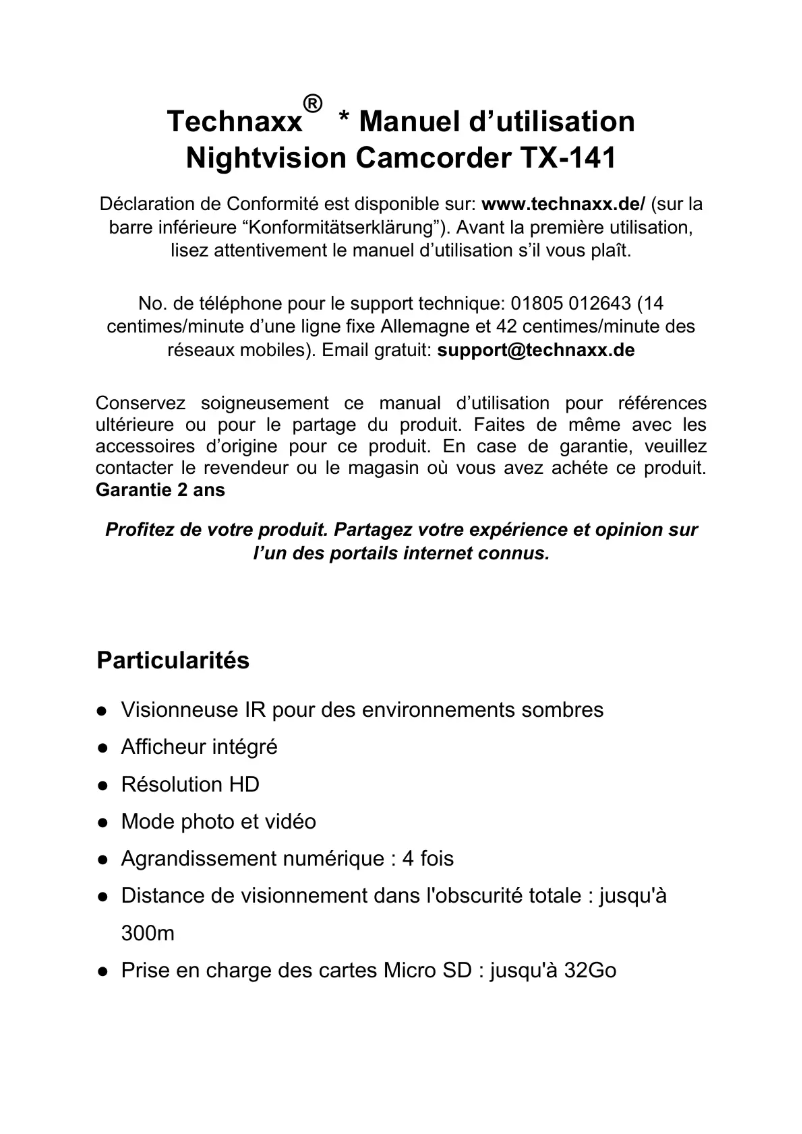 Image de la première page du manuel de l'appareil TX-141