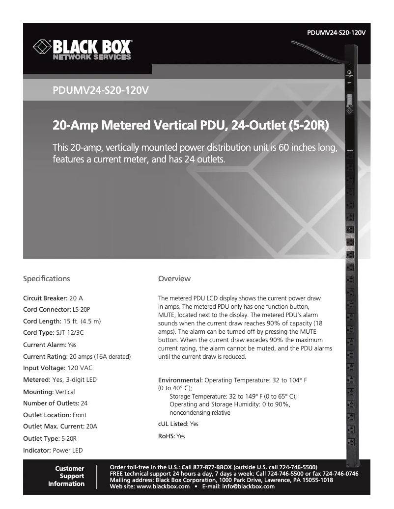 Page n°1 - Manuel utilisateur Black Box PDUMV24-S20-120V