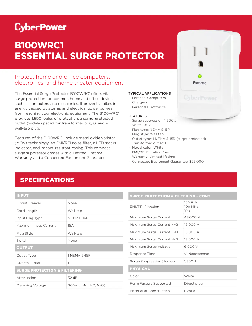 Page 1 de la notice Informations de garantie CyberPower B100WRC1