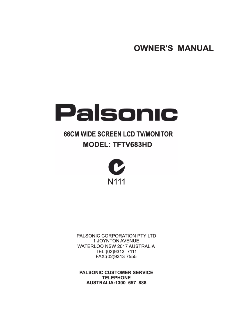 Page n°1 - Manuel utilisateur Palsonic TFTV683HD
