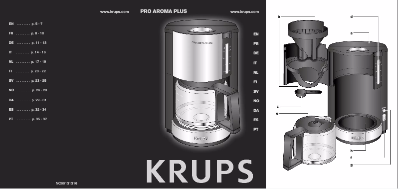 Page 1 de la notice Manuel utilisateur Krups Pro Aroma Plus KM3210