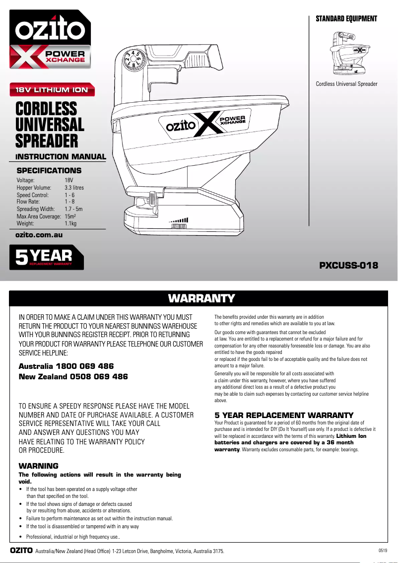 Página 1 del manual Manual de usuario Ozito PXCUSS-018