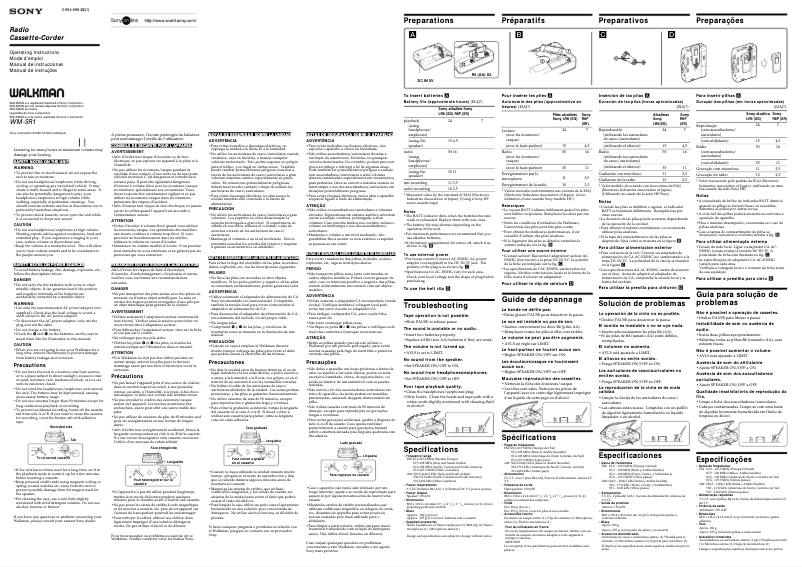 Page 1 de la notice Manuel utilisateur Sony Walkman WM-SR1
