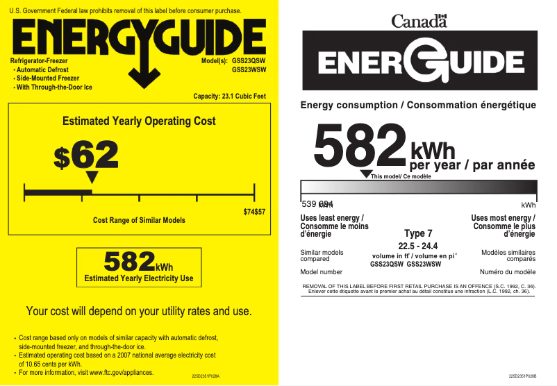 Page 1 de la notice Label énergétique GE GSS23QSWSS