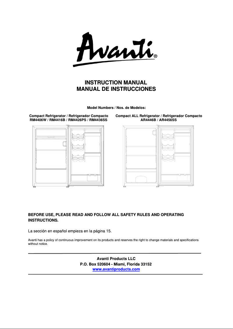 Page 1 de la notice Manuel utilisateur Avanti RM46J0W
