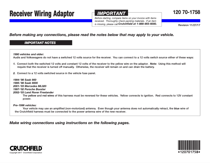 Page n°1 - Manuel utilisateur Metra 70-1758