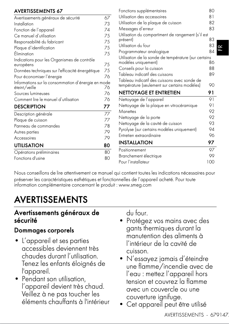 Page 1 de la notice Manuel utilisateur Smeg C6IPMBM2