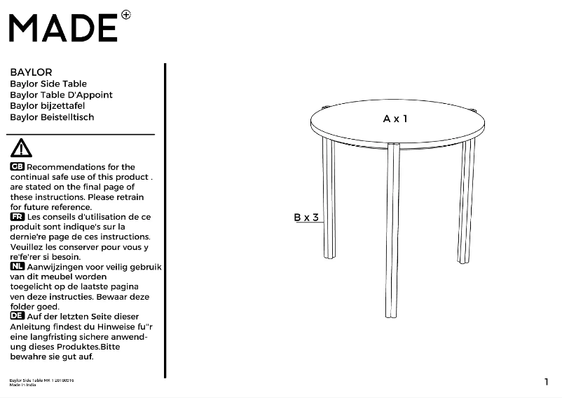 Image de la première page du manuel de l'appareil Baylor
