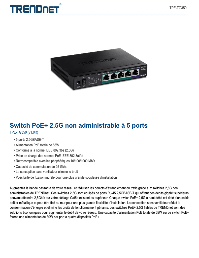 Page n°1 - Fiche technique TRENDnet TPE-TG350