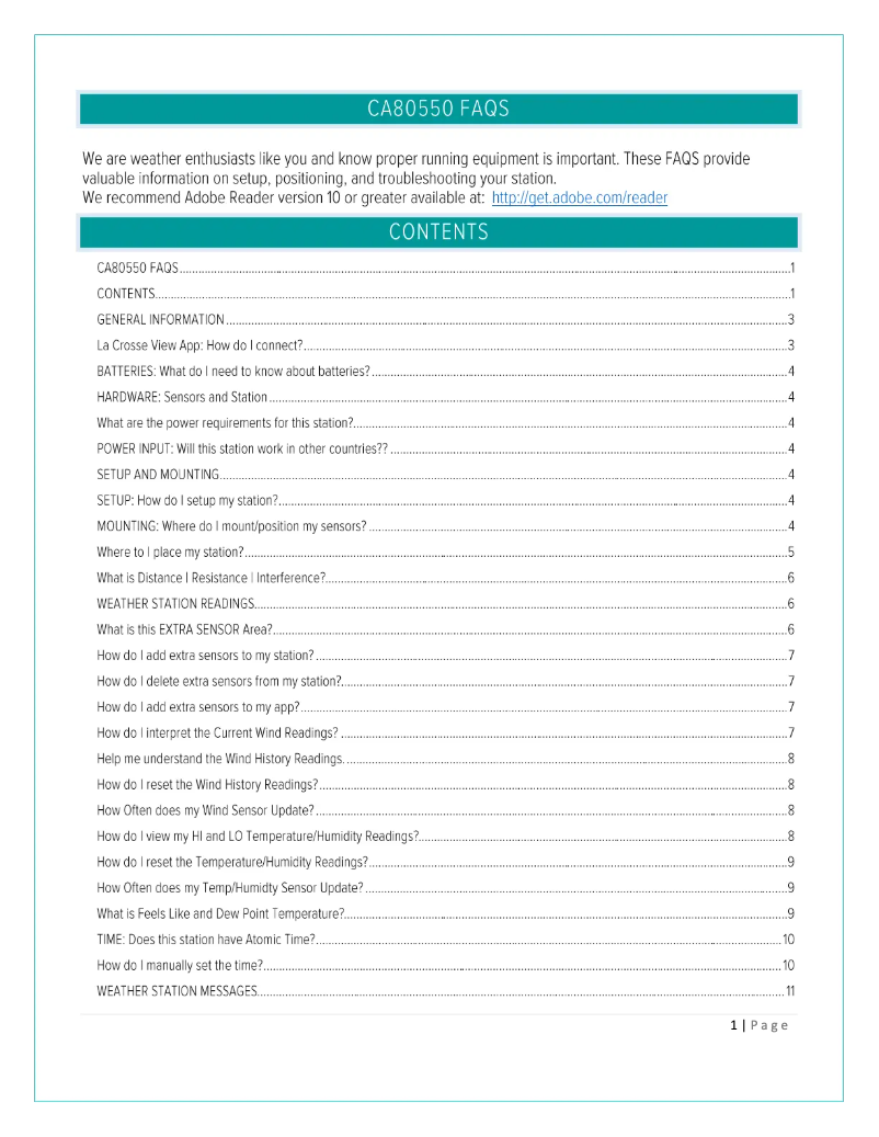 Page n°1 - FAQ La Crosse Technology CA80550