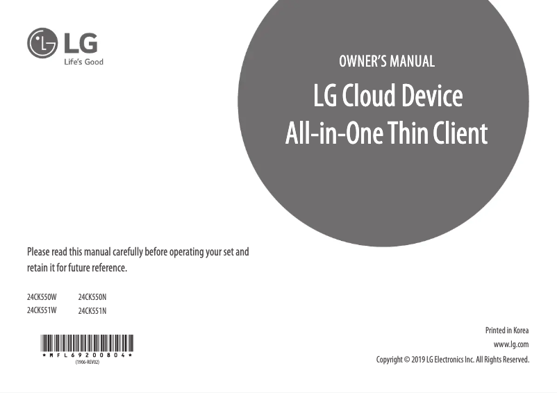 Image de la première page du manuel de l'appareil 24CK550W