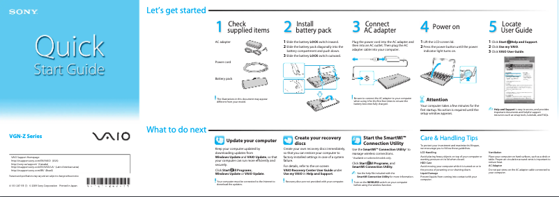 Page 1 de la notice Manuel utilisateur Sony Vaio VGN-Z890S3