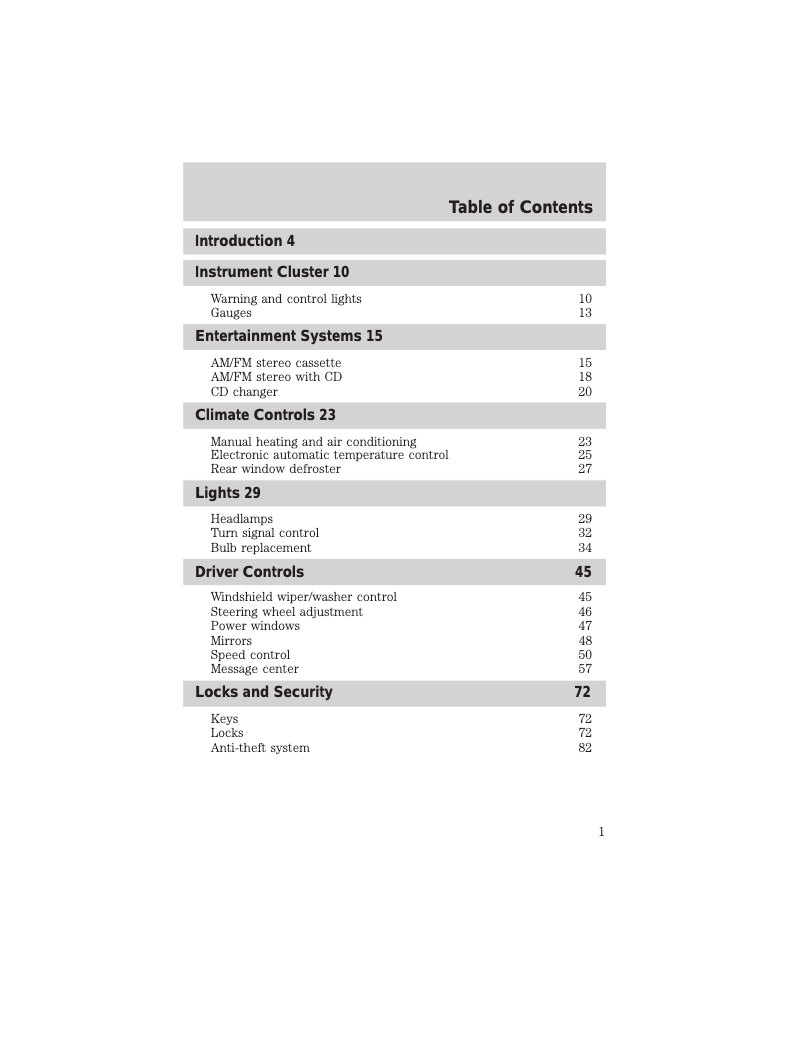 Página 1 del manual Manual de usuario Mercury Sable (2005)