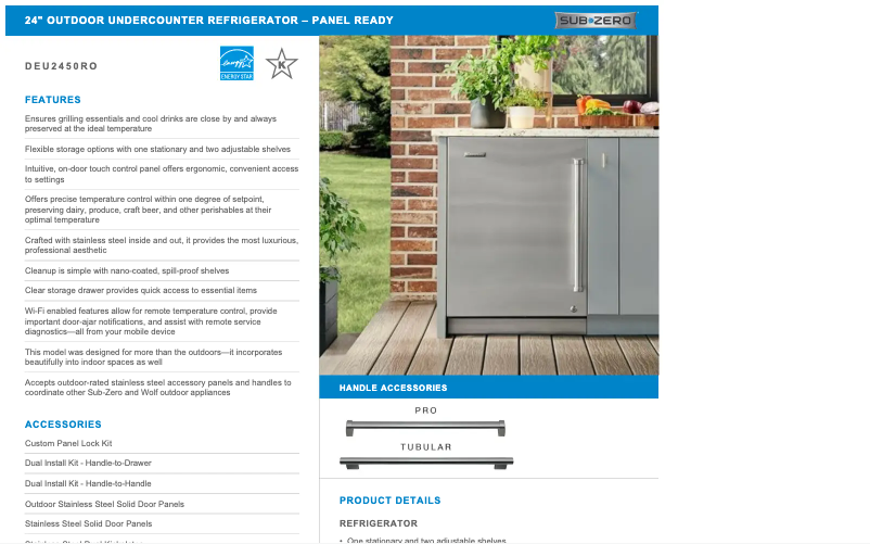 Page 1 de la notice Manuel utilisateur Sub-Zero DEU2450RO