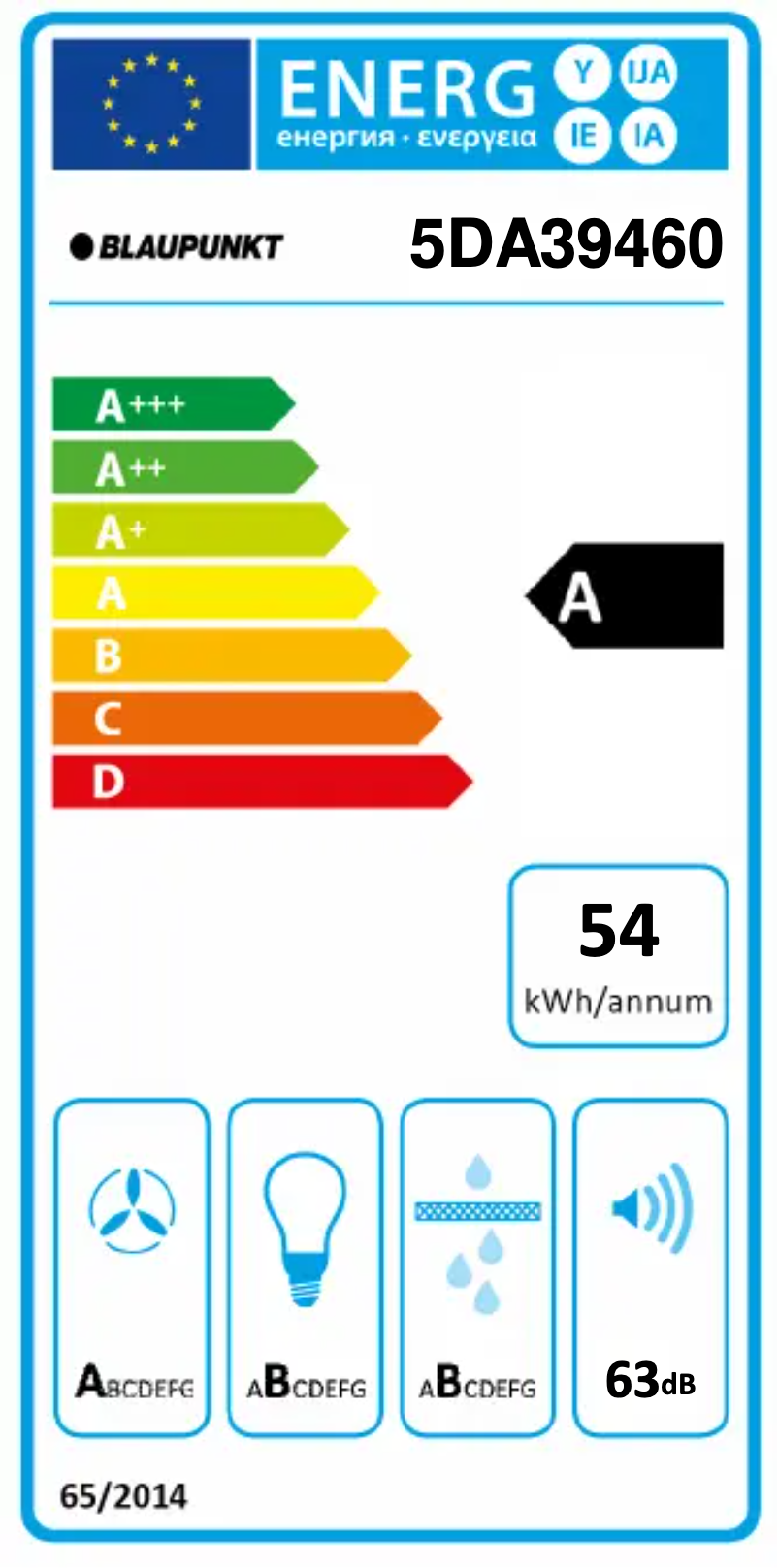Page n°1 - Label énergétique Blaupunkt 5DA39460