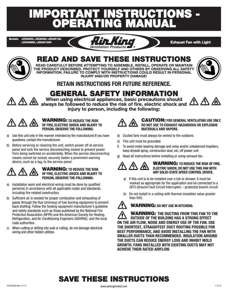 Page 1 de la notice Guide d'installation Air King LEDAK50