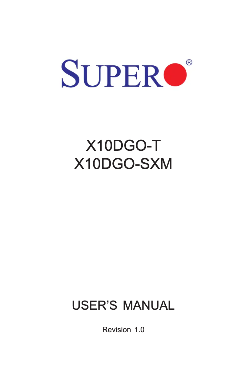 Page 1 de la notice Manuel utilisateur Supermicro X10DGO-SXM