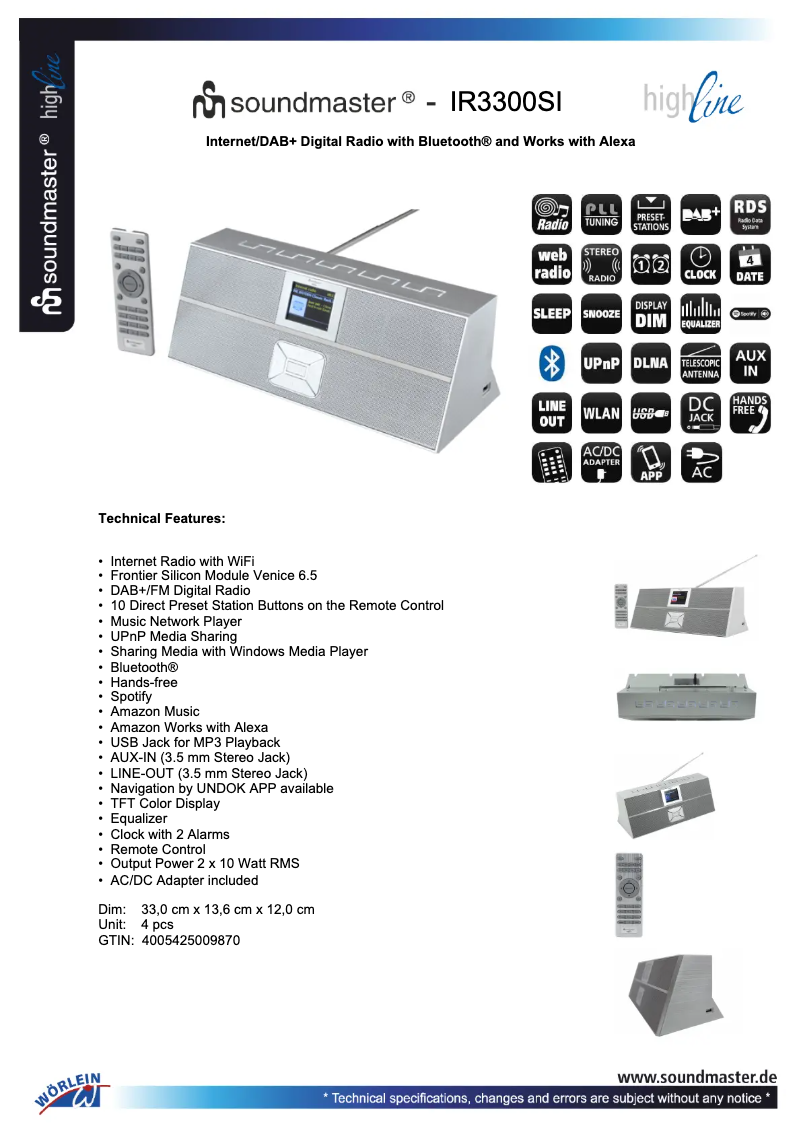 Page n°1 - Fiche technique Soundmaster IR3300
