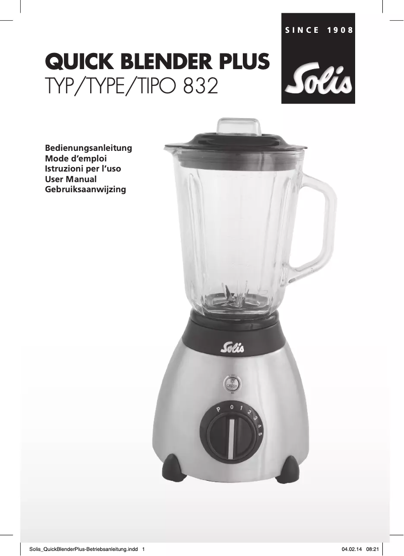 Page 1 de la notice Manuel utilisateur Solis Quick Blender Plus 832