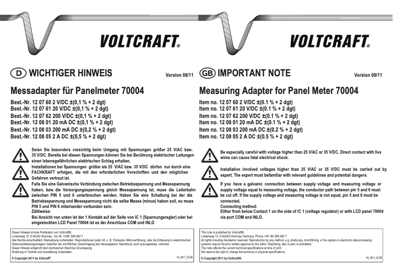 Page 1 de la notice Manuel utilisateur Voltcraft RE395C