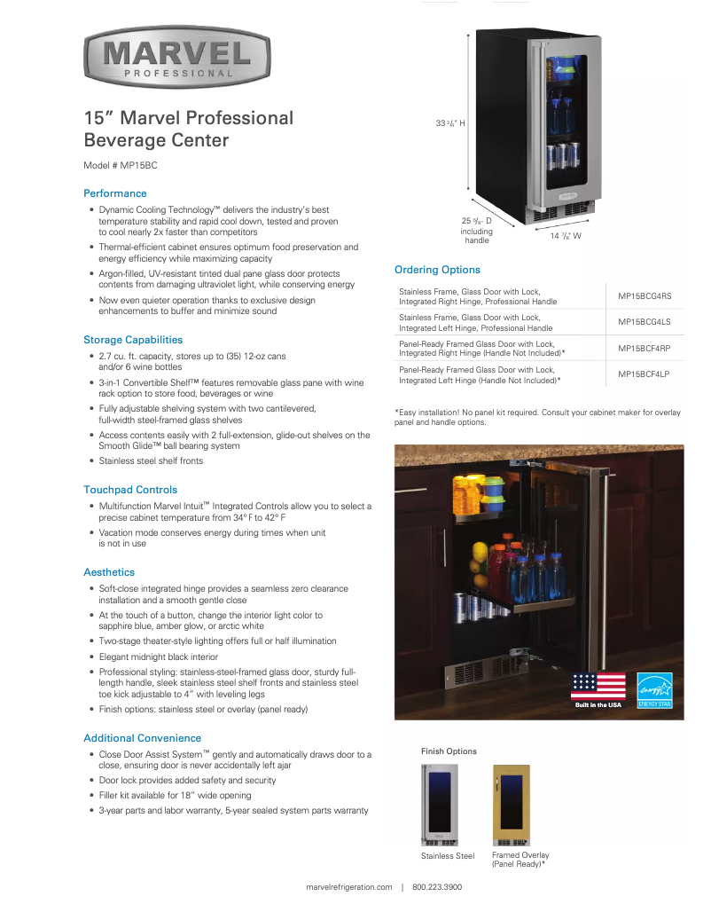 Page 1 de la notice Fiche technique Marvel MP15BCF4RP