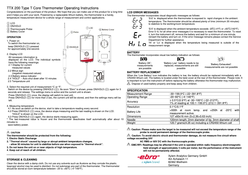 Page n°1 - Manuel utilisateur Ebro TTX 200