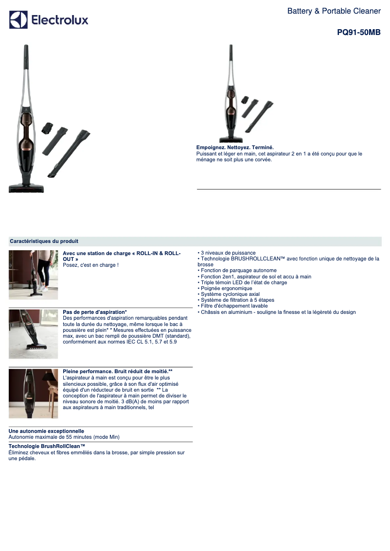 Page 1 de la notice Fiche technique Electrolux Pure Q9